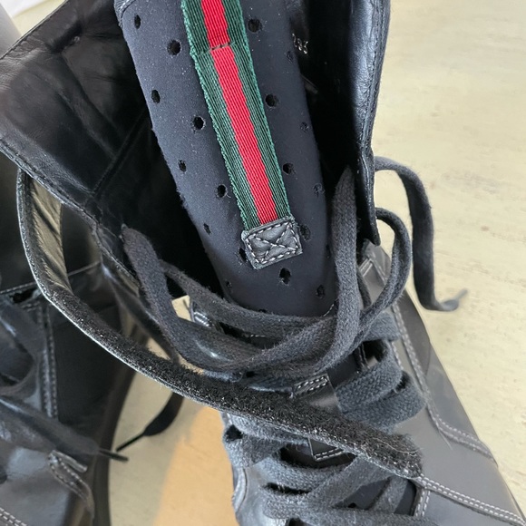 GUCCI Strap Quilted Suede & Leather High Top Sneakers Black Size 11 US 12 $860 - Picture 6 of 10
